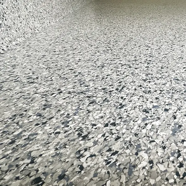 Close up of garage with flake floor coating