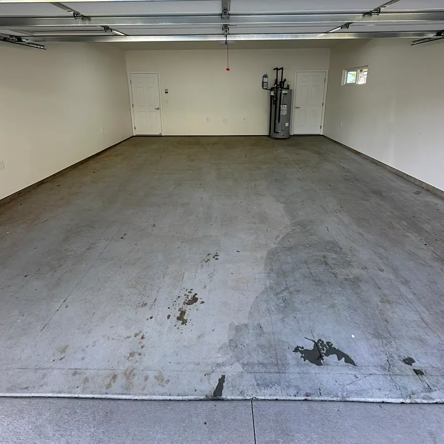 Residential garage floor cleaned out prior to coating installation